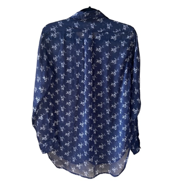 Denim & Supply Ralph Lauren Women's Boyfriend Button Down Shirt Sheer Navy Flora - Picture 7 of 9
